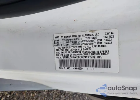 2014 Honda Odyssey Exl from USA, damaged, VIN 5FNRL5H6XEBO88911